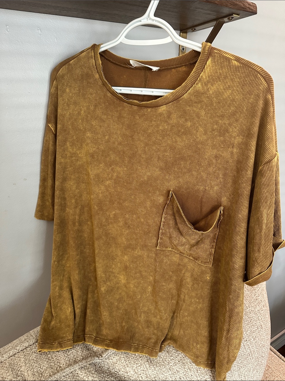Zenana Outfitters Washed Mustard Short Sleeve Pocket Tee